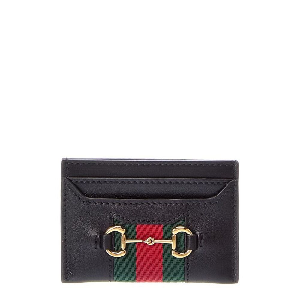 Gucci Horsebit Web Leather Card Case, Black